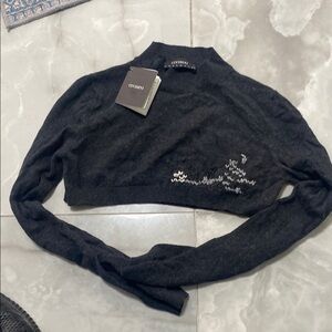 Blue Long Sleeve Mandarin Collar Crop Top BBB